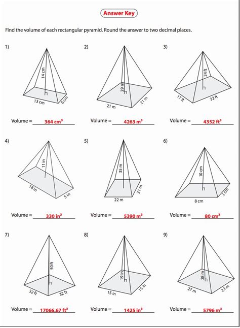 volume and surface area of pyramids worksheet pdf